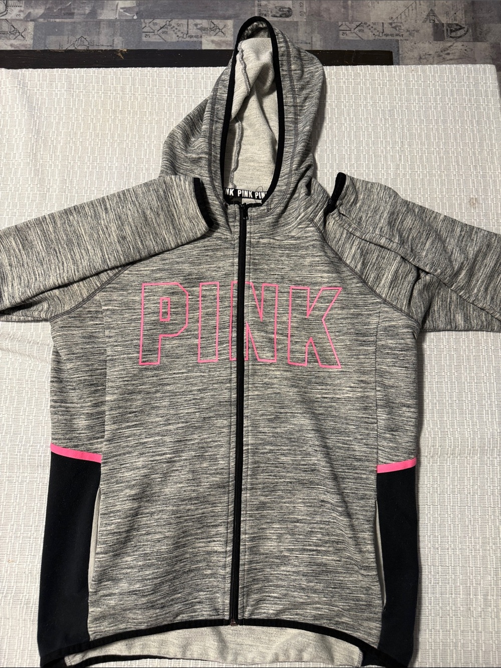 PINK Victoria's Secret Girls' Heather Gray Zip Hoodie with Pink Trim